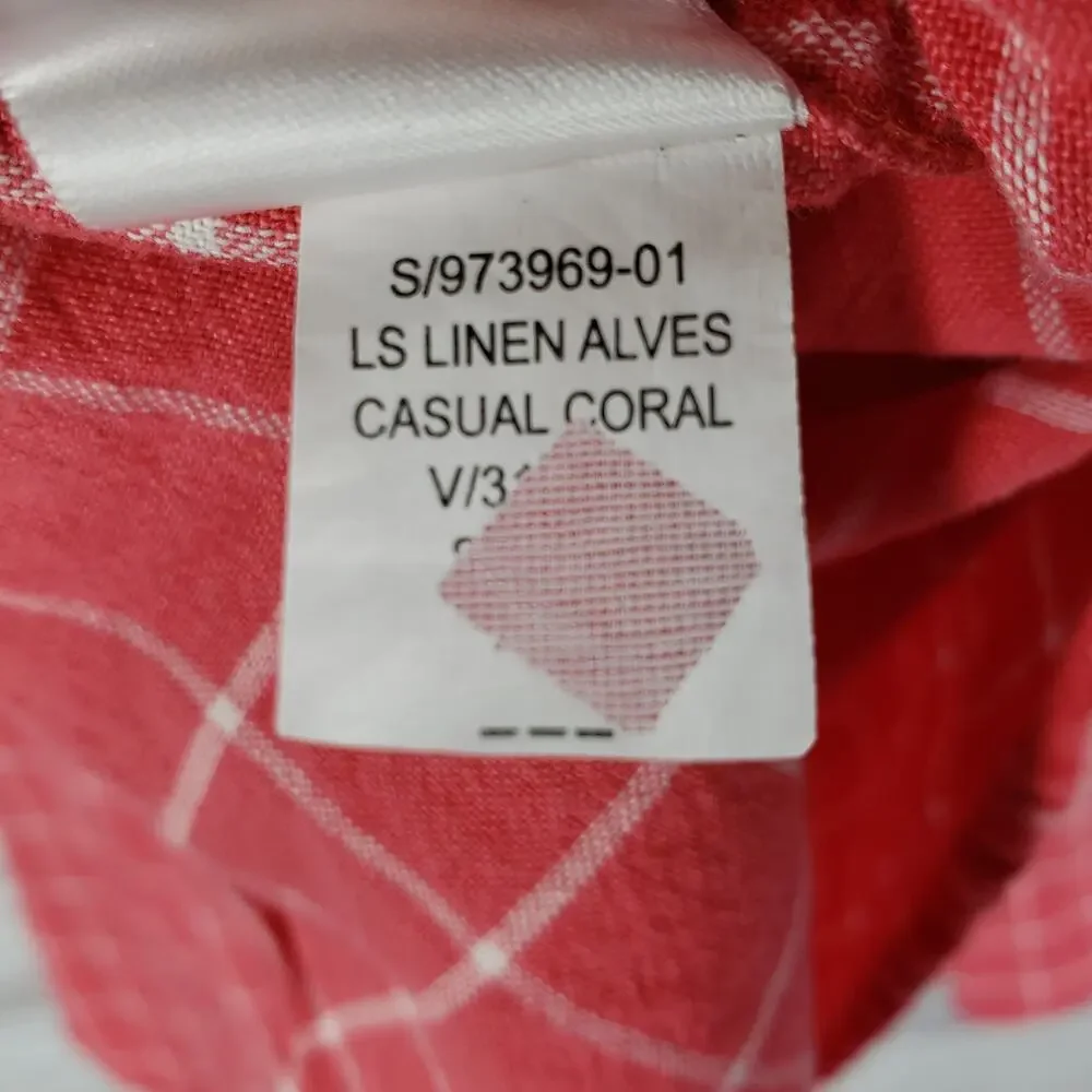 Banana Republic Coral Pink Linen blend Button Up Long Sleeve Shirt Size L